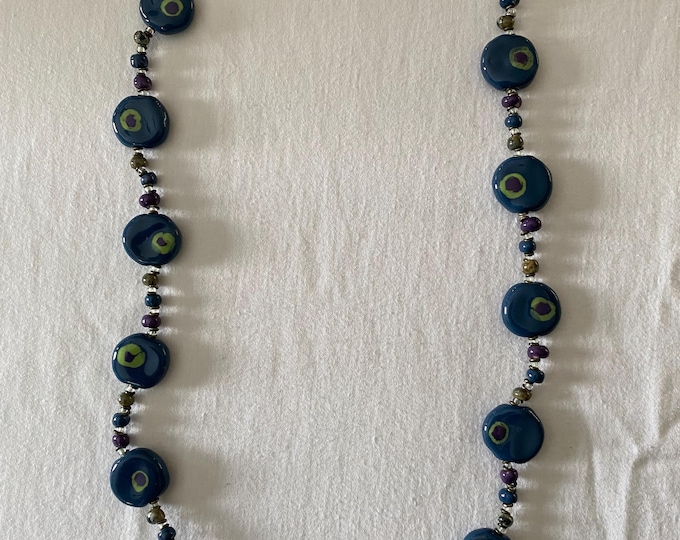 Vintage Green & Dark Blue Necklace Unique Gift Opportunity Lover Antiques and Vintage