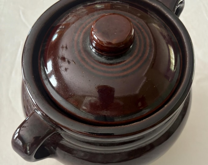 Vintage Monmouth Pottery Double Handle Crock Pot Bean Pot with Cover Lover Antiques and Vintage