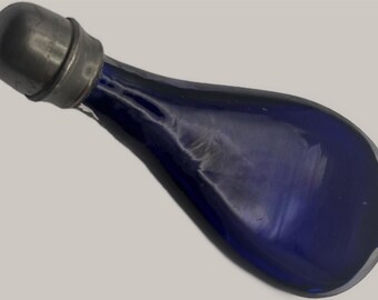 Antique Cobalt Blue Teardrop Shaped Glass Bottle, Lover Antiques and Vintage