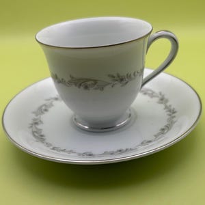 Noritake Gray & White Tea Cup and Saucer Set Made in Japan Lover Antiques and Vintage