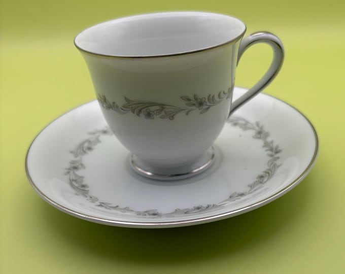 Vintage Noritake Gray & White Tea Cup and Saucer Set Made in Japan Lover Antiques and Vintage