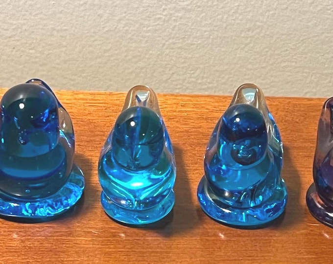 Vintage Ron Ray Collection of Bluebirds of Happiness Set of 6 Art glass birds purple bird 1990-1995 Rare!