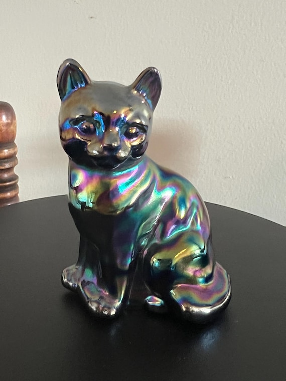 Vintage Fenton Carnival Glass Cat: Iridescent Matte Finish - Etsy