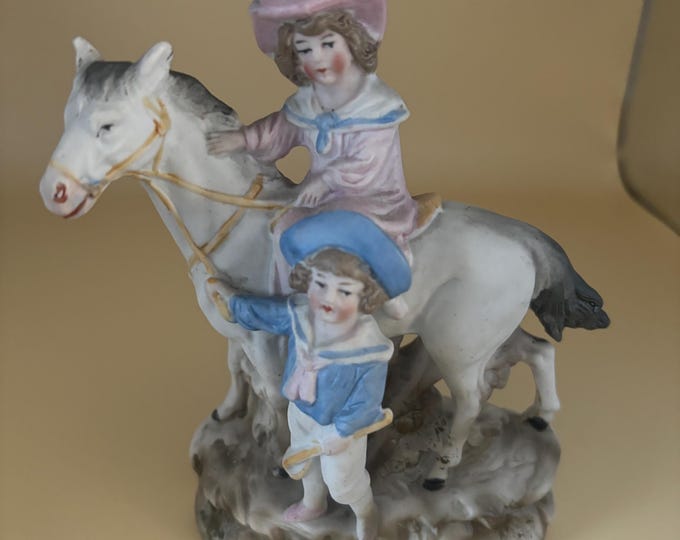 Antique Grafenthal Schneider Girl on Horse with Boy By Her Side Early 1900 Porcelain Bisque Horse and Riders Lover Antiques and Vintage