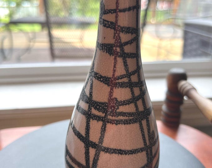 Vintage Ceramic Bud Vase, Black & White Abstract Decor