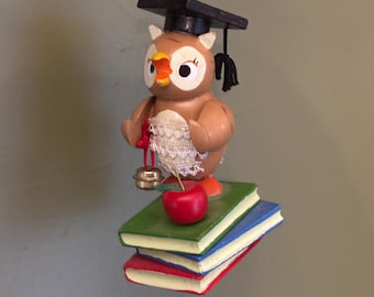 Kurt S. Adler Owl Ornament, Hand Carved Hand Painted Owl Figurine, Holiday Christmas Decor, Gift for Her