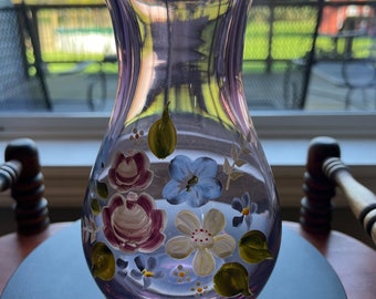 Vintage Fenton Hand Painted Purple Amethyst Vase, Ruffled Top Vase, Art Glass Lover Antiques