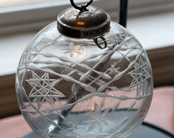 Vintage Etched Glass Ornament Made in India Holiday Christmas Ornaments heavy glass art Star of David