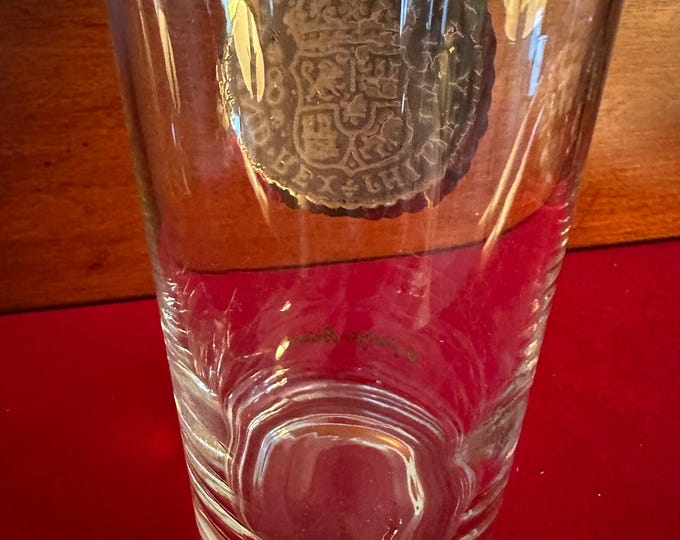 Vintage Georges Briard 24K Gold 5 1|2” Glass, 24K Glass High Ball Glass Dubloon Coin Design, Lover Antiques and Vintage