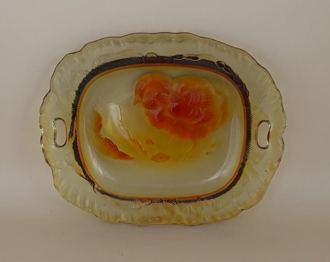 Vintage Amber Pressed Glass Plate with Chick Emerging from Egg Yellow Glass Art Small Plate Lover Antiques and Vintage
