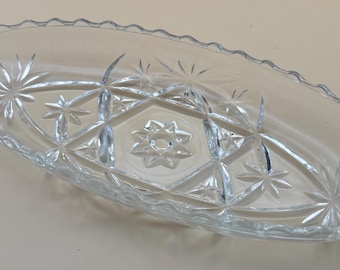 Vintage Anchor Hocking Glass Relish Dish: Star of David Design