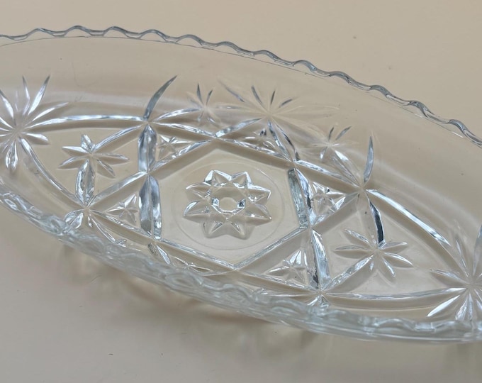 Vintage Crystal Glass Dish or Serving Dish Glass Serving Tray Anchor Hocking Star of David Design Lover Antiques and Vintage