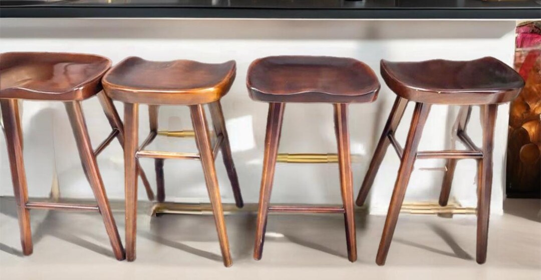 Vintage Rustic Bar Stools Set of 4 Maple Wood Rustic Chairs Lover ...