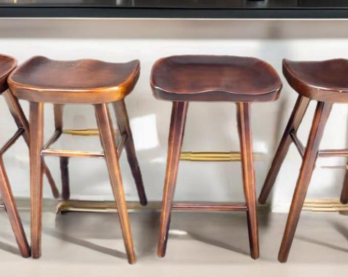 Vintage Rustic Bar Stools Set of 4 Maple Wood Rustic Chairs Lover Antiques and Vintage