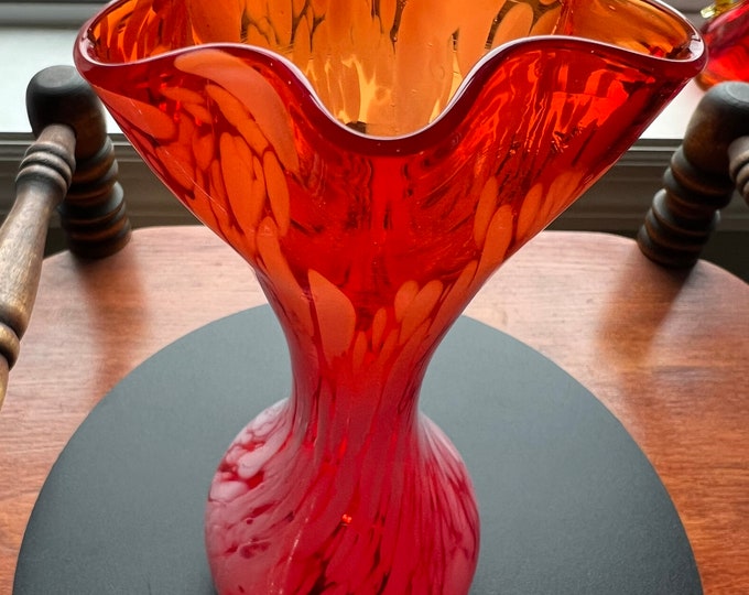 Vintage Murano Italy Speckled Amberina Glass Vase Sommerso Mid Century Hand Blown Art Glass Multicolored Lover Antiques and Vintage