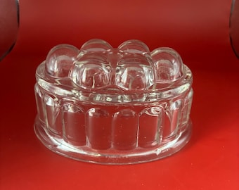Vintage Round Glass Jelly Mold Lover Antiques and Vintage