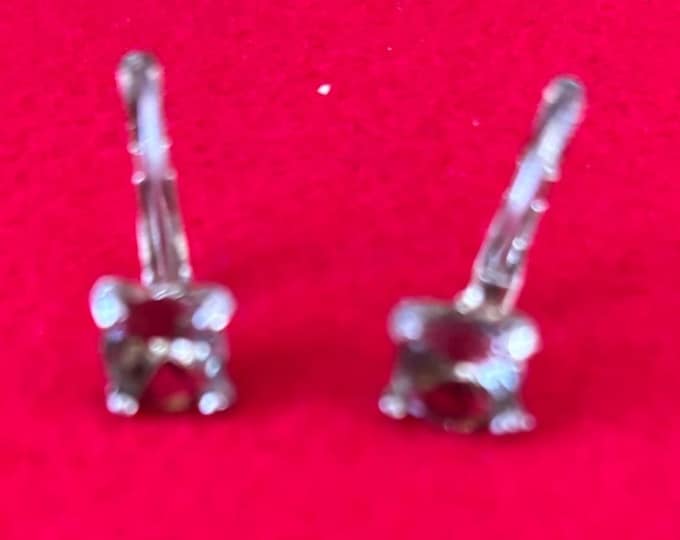 Vintage Sterling Silver Round Cubic Zirconia Earrings Classic Clear CZ Stud Earrings