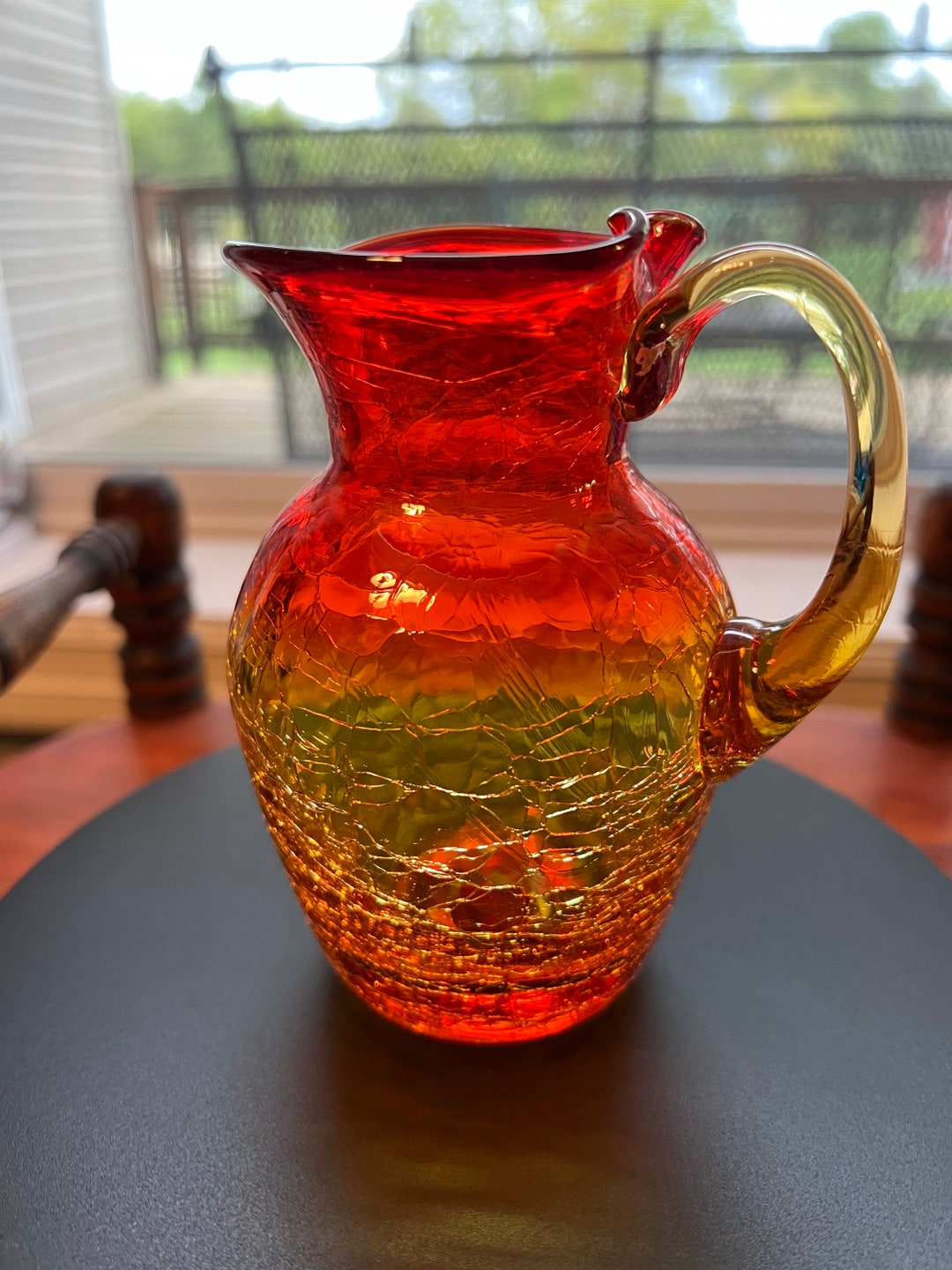 Vintage Amber Mini Crackle glass pitcher