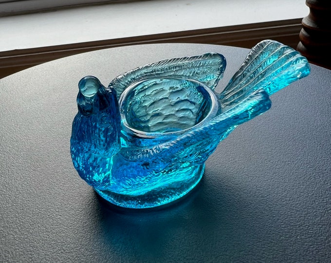 Vintage Blue Degenhart Glass Bird Rooster Salt Cellar, Art Glass Rooster Dish Holder Art Glass Home Decor Lover Antiques and Vintage