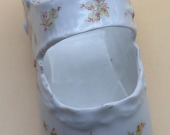 Vintage Porcelain Shoe with Hand Painted Flowers White and Pink with Green Rose Shoe Lover Antiques and Vintage
