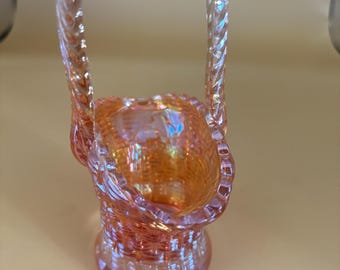 Vintage Dugan Amber Carnival Glass Basket with Handle Basket Weave Lover Antiques and Vintage
