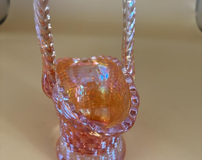 Vintage Dugan Amber Carnival Glass Basket with Handle Basket Weave Lover Antiques and Vintage
