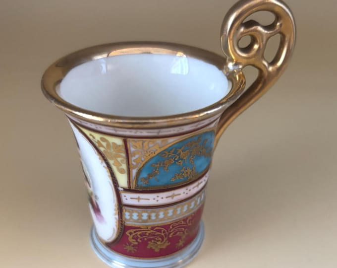 Antique French Napoleon Portrait Porcelain Cup, Demitasse Chocolate Fancy Mug, Ornate Gilded Handle
