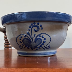 Vintage Beaumont Brothers Pottery Studios Salt Glazed Bowl Ramekin with Cobalt Blue Heart Design BBP Lover Antiques and Vintage