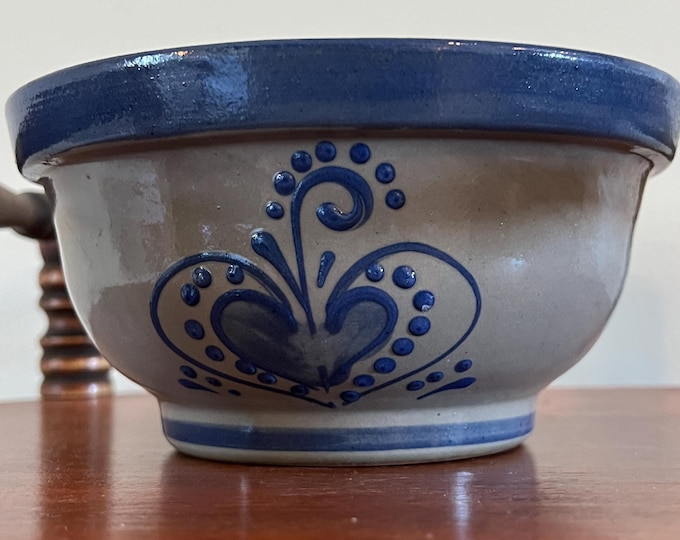 Vintage Beaumont Brothers Pottery Studios Salt Glazed Bowl Ramekin with Cobalt Blue Heart Design BBP Lover Antiques and Vintage