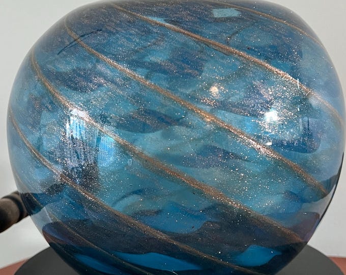 Vintage Murano Blue Glass Vase Attributed to Fratelli Toso with Blue Bronze and Aventurine Low Profile Vase Lover Antiques and Vintage