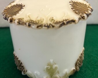 Antique Hand Painted Milk Glass Trinket Dish with Lid Lover Antiques and Vintage