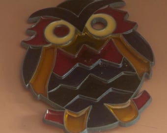 Stained Glass Owl Figurine, Colorful Hand Made Artwork, Lover Antiques and Vintage