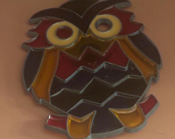 Stained Glass Owl Figurine, Colorful Hand Made Artwork, Lover Antiques and Vintage