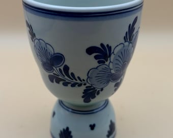 Vintage Delft Blue Ceramic Egg Cup Hand Painted Floral Design in Blue & White Lover Antiques and Vintage