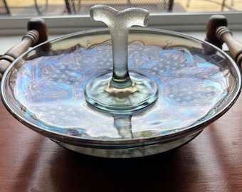 Vintage Indiana Glass Carnival Handmade Heavy Pressed Glass Plate Rich Carnival Red Iridescent Purple Blue Color Lover Antiques and Vintage