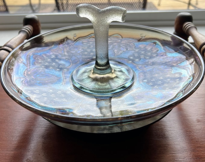 Vintage Indiana Glass Carnival Handmade Heavy Pressed Glass Plate Rich Carnival Red Iridescent Purple Blue Color Lover Antiques and Vintage