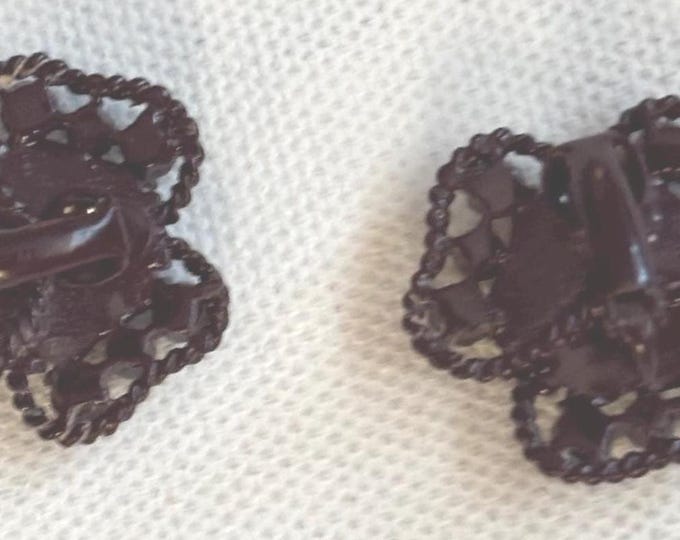 Vintage Judy Lee Ruby Red Flower Clip On Earrings