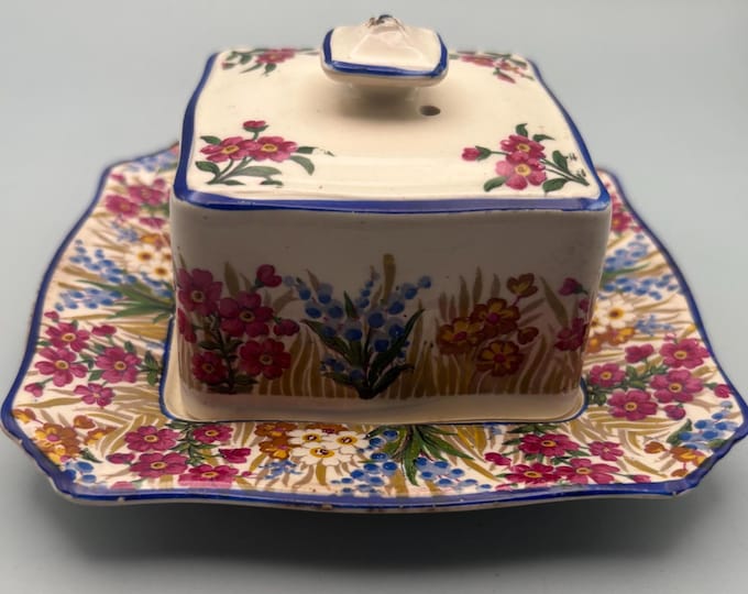 Vintage Grimwades Royal Winton Ivory Butter Cheese Dish Marguerite Chintz England REG #768985 Lover Antiques and Vintage