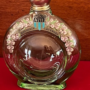 Vintage Green Glass Rheinisch Lavendel Lavender Perfume Bottle No. 4711 Pretty Parfum Round Bottle Lover Antiques and Vintage