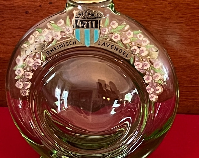 Vintage Green Glass Rheinisch Lavendel Lavender Perfume Bottle No. 4711 Pretty Parfum Round Bottle Lover Antiques and Vintage