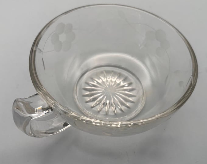 Vintage Glass Etched Nappy Dish Starburst Glass with Handle Lover Antiques and Vintage