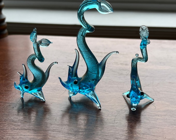 Vintage Murano Hand Blown Glass Seahorse Trio rare and flawless!