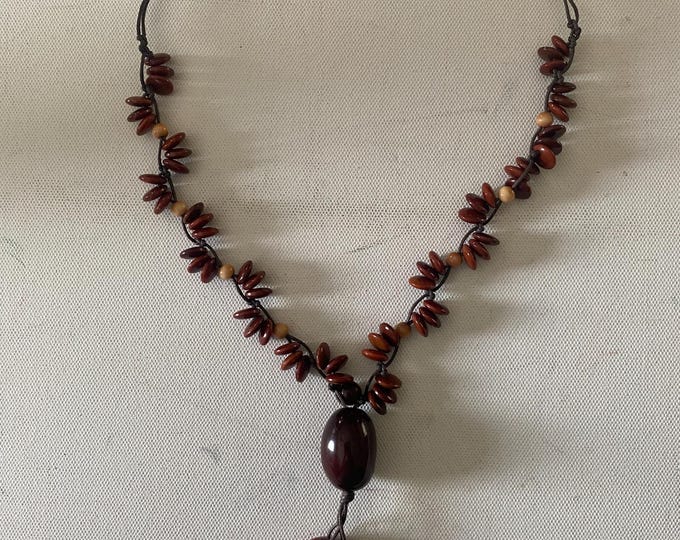 Vintage Carved Wooden Necklace Brown Wood Jewelry Lover Antiques and Vintage
