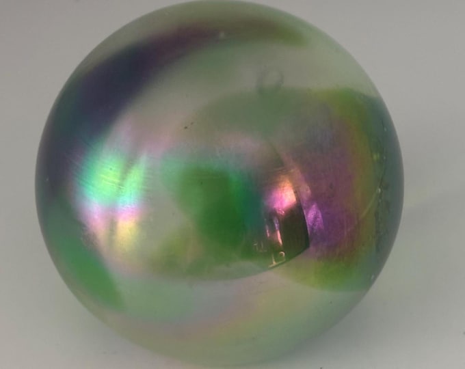 Vintage Iridescent Glass Paperweight Swirling Colors Green Purple Blue Decorative Orb