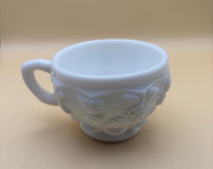 Vintage Westmoreland Diamond Hobnail Cup Milk Glass Grape Panel Mug Lover Antiques and Vintage