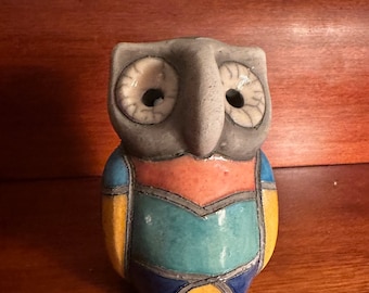 Vintage Mosaic Pottery Owl Figurine - South African Art