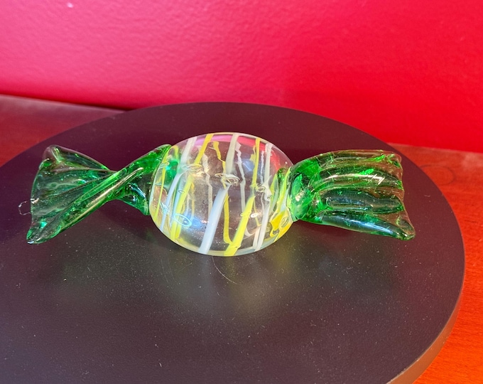 Vintage Large Hand Blown Glass Wrapped Hard Candy Murano Venetian Style Paperweight
