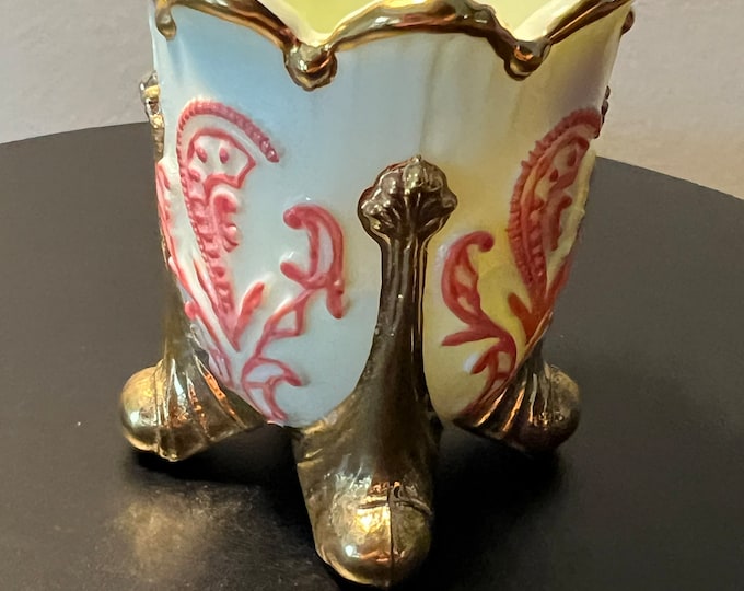 Vintage Summit Art Glass Custard Glass Gold Footed Vase Inverted Fan Feather, Vintage 1970s Uranium Vaseline Decorative Vase Lover Antiques