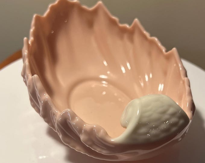 Vintage Lenox Pink Cream Porcelain Acanthus Leaf Nut Gilded Dish Gold Lining Ivory Vintage Ceramic Made in USA Lover Antiques