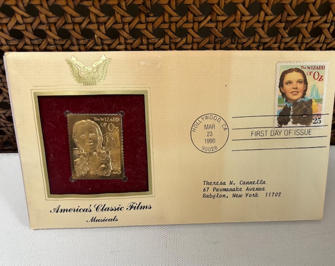 Dorothy From Wizard of Oz 22kt Gold Replica Stamp First Day Cover Plus Info Card Postal Commemorative Society March 23, 1990 Lover Antiques